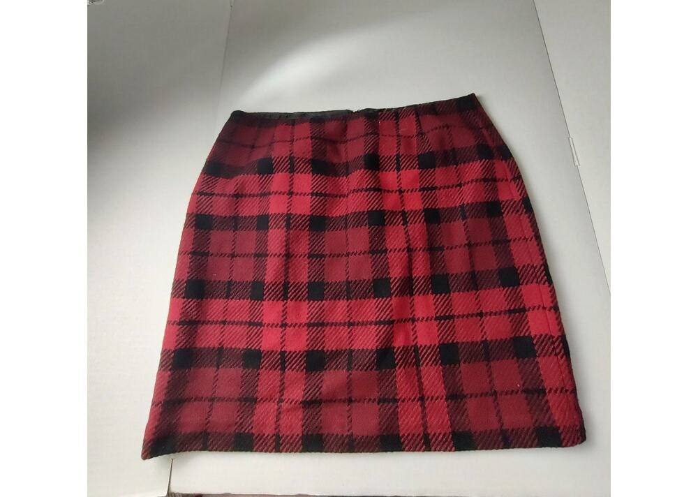 Eddie Bauer Red & Black Plaid Wool Blend Lined Mini Skirt Women 14